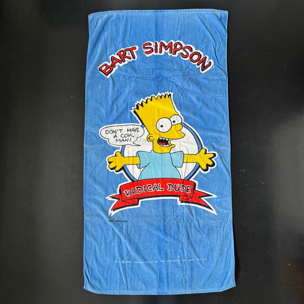 Vintage 1990 Bart Simpson Beach Pool Towel Don’t have a Cow Man 90s The Simpsons